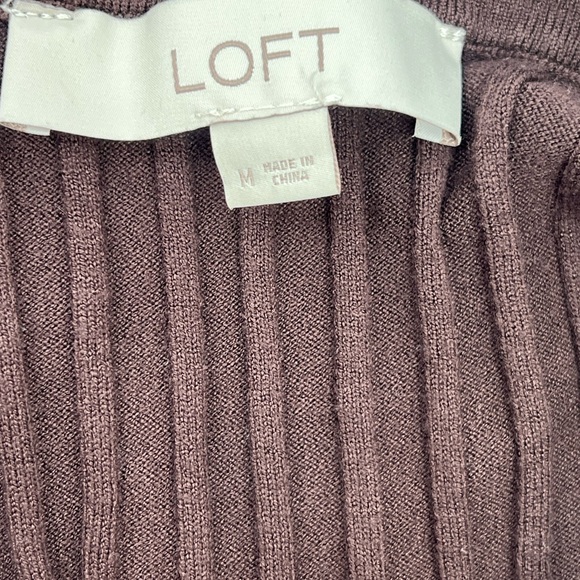 LOFT Chocolate Brown Ribbed Collared Polo Long Sleeve Knit Midi Dress M Medium - Picture 9 of 10